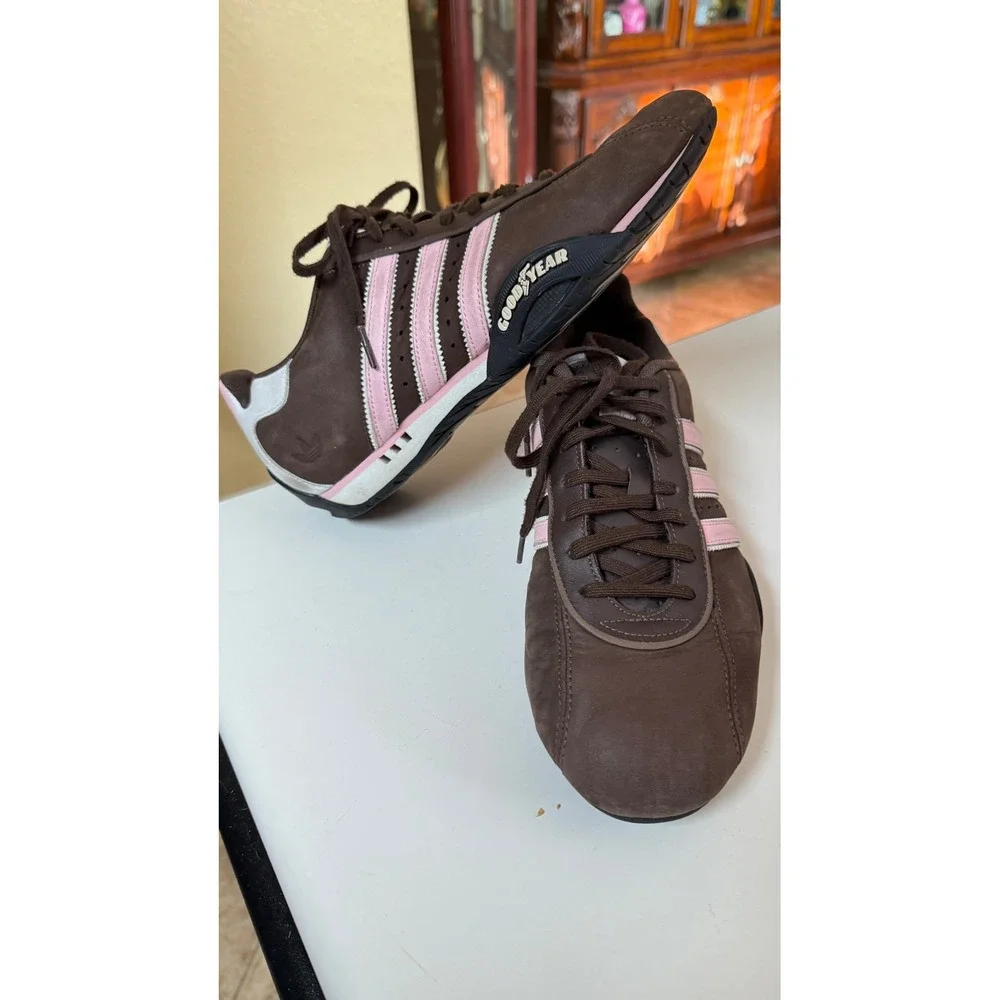 Y2K Adidas Goodyear Women's size 9 Sneakers Trainers Shoes Racing Brown And Pink